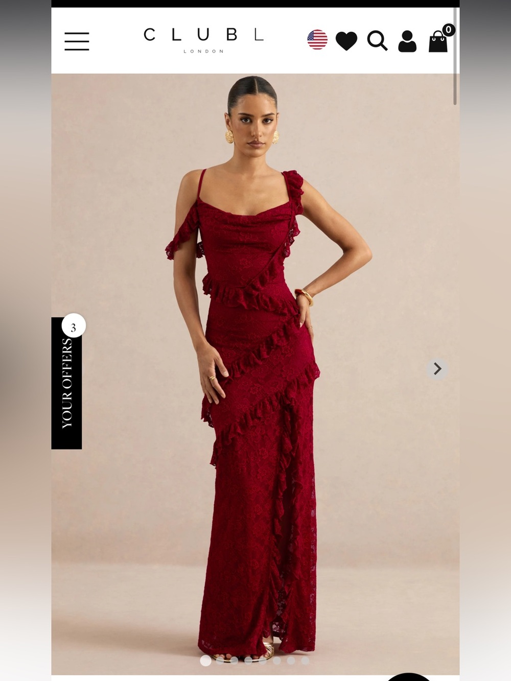 Club L London Wine Red Ruffle Lace Maxi Dress